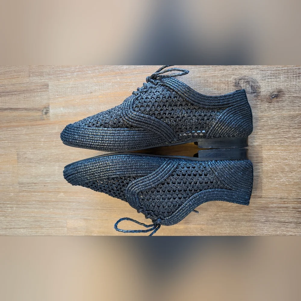 ANTHROPOLOGIE/SILENT D Roxford Black Raffia Size 7